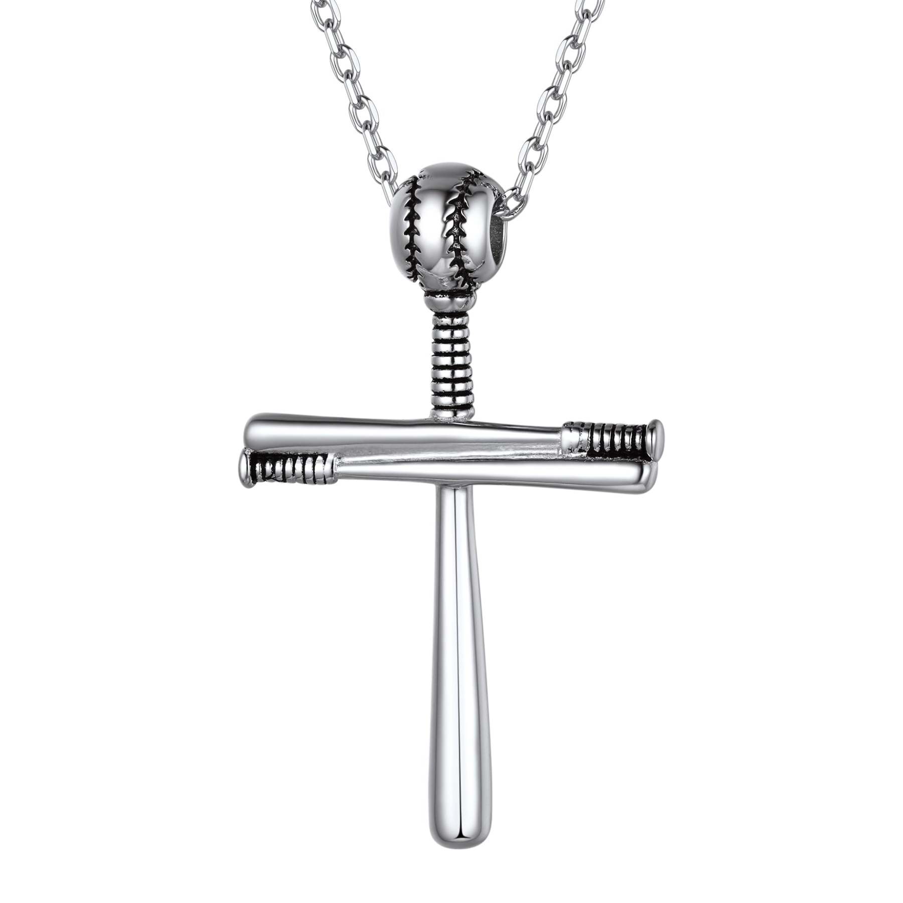 Sterling Silver Baseball Bat Cross Necklace Pendant-xinru