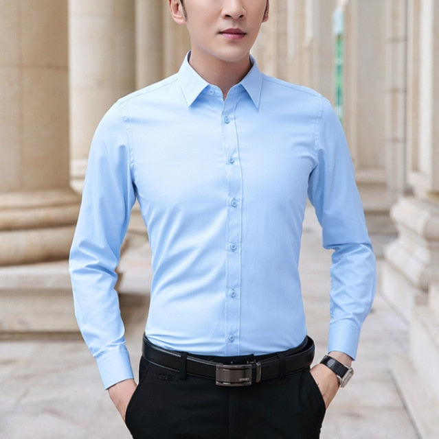 Men High Stretch Non-iron Anti-wrinkle Long Sleeve Business Standard Shirt-xinru