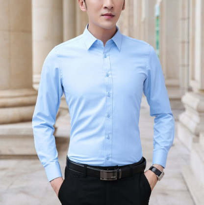 Men High Stretch Non-iron Anti-wrinkle Long Sleeve Business Standard Shirt-xinru