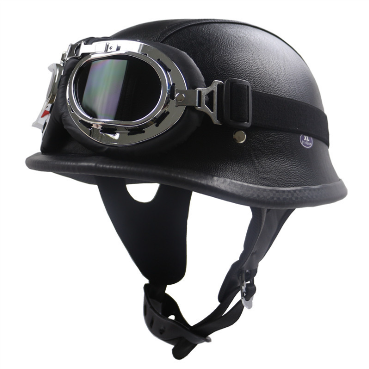Motorcycle Retro Half Leather Helmets Inner Sunshade Helmets With Goggles-xinru shop