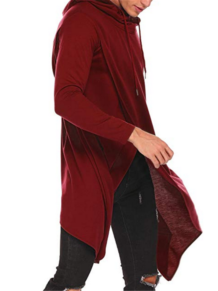 Men Casual Trendy Irregular Hem Design Solid Color Long Hoodies-xinru