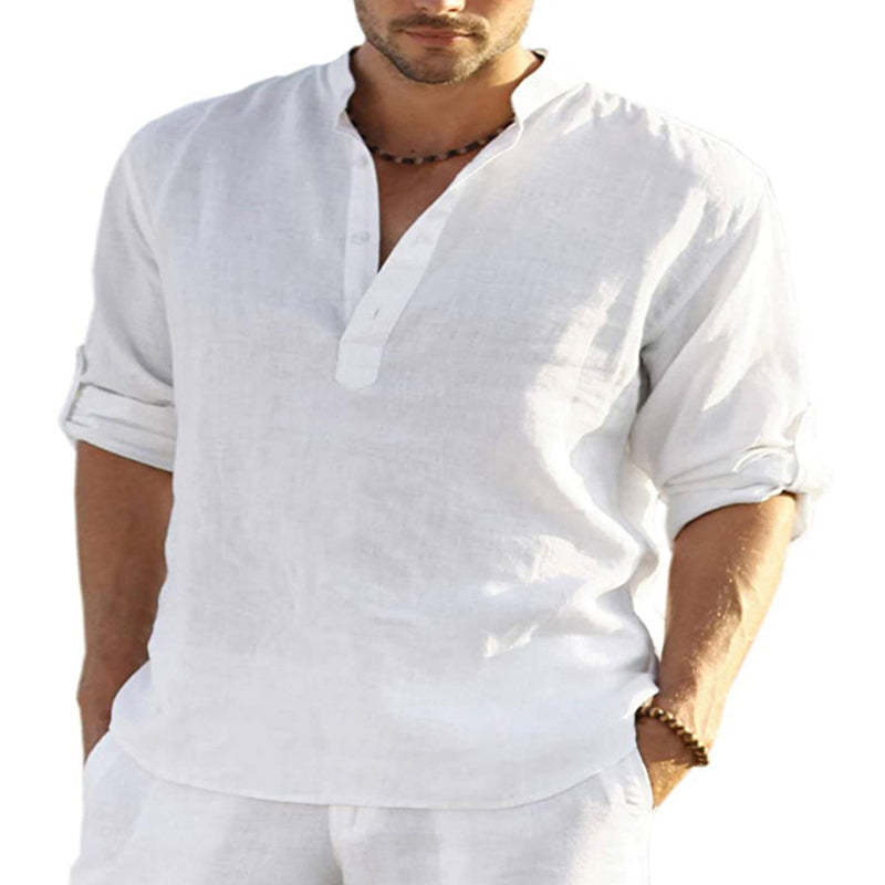 Men's Beach Cotton Linen Long Sleeve Shirt-xinru