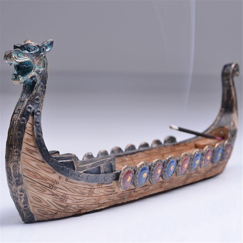 Viking Dragon Boat Waterfall Incense Burner Ceramic Holder-xinru