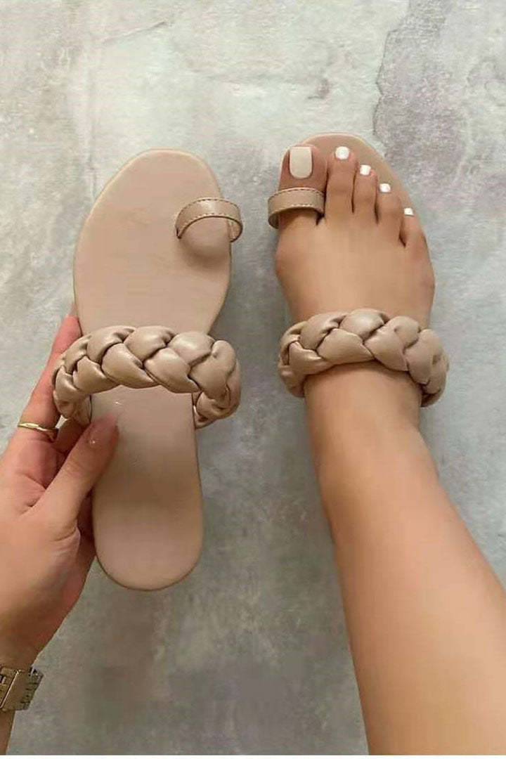 Braided Flip-Flops Sponge Weave Flat Sandals-xinru