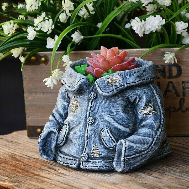 Denim Clothes Pants Resin Flower Pot Statue Retro Garden Ornament-xinru
