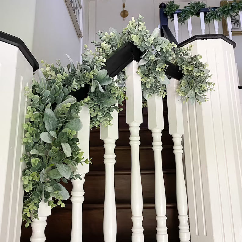 Grey Green Faux Eucalyptus Leaves Greenery Garland Party Wedding Decoration-xinru