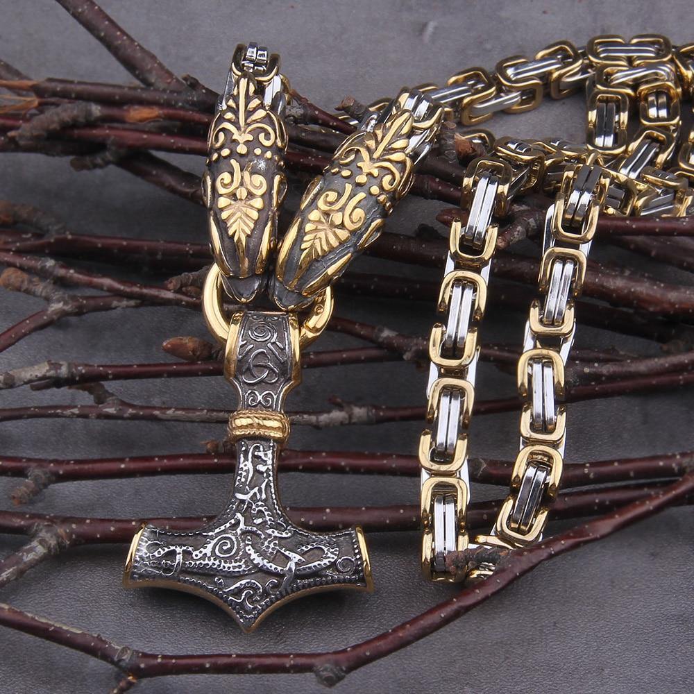 Viking Wolf Head Nordic Amulet Thor's Hammer Pendant Necklace-xinru