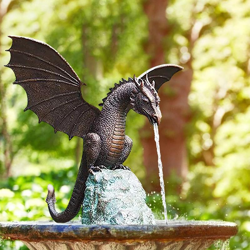 Creative Garden Water Fountain Water Spray Dragon Statue Resin Waterscape Sculpt-xinru
