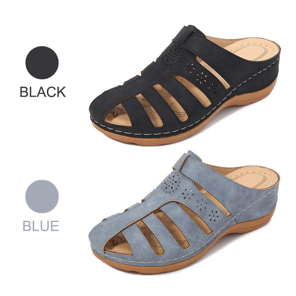 Hollow Out Closed Toe Wedges Backless Sandals-xinru shop