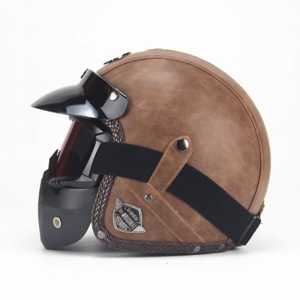Vintage PU Leather Harley Motorcycle Helmet-xinru