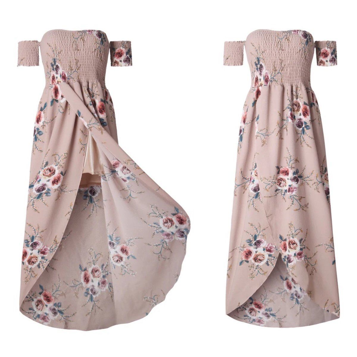 Off Shoulder Beach Floral Summer Dress-xinru