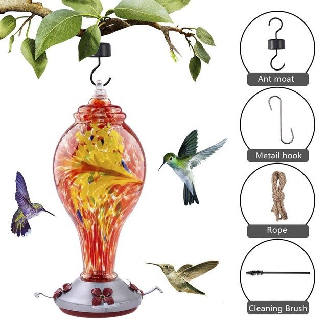 Glass Hummingbird Feeder Animal Food Container Garden Decoration-xinru