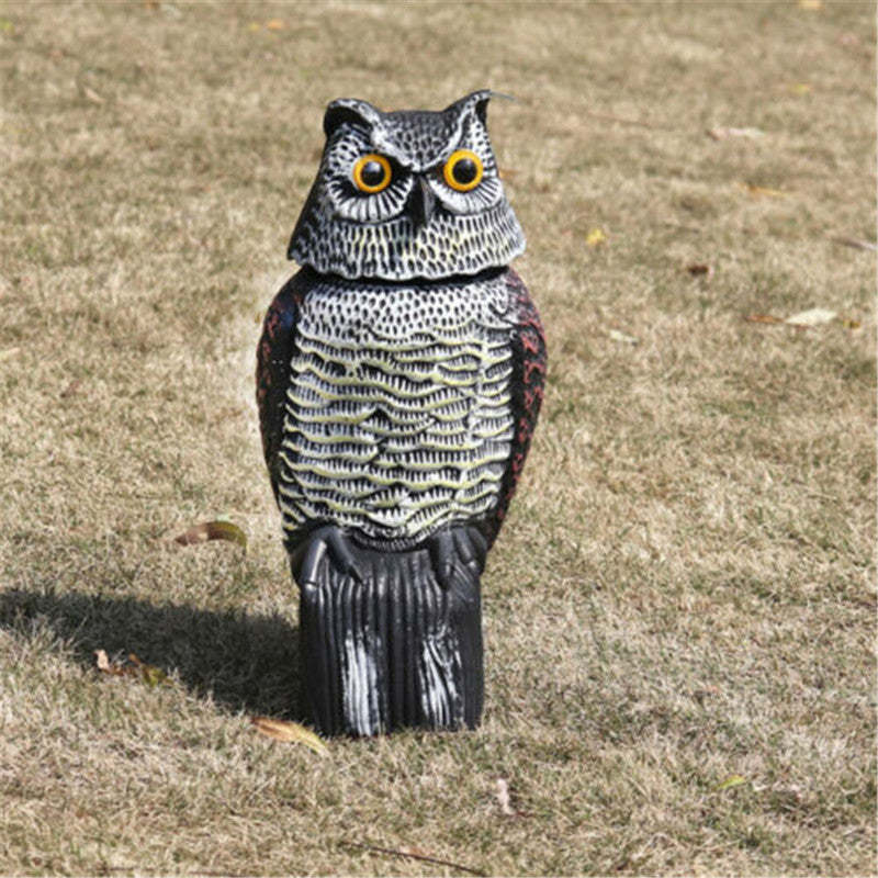 Realistic Owl Decoy Bird Scarer Rotating Head w/ Sound Prowler Repellent Pest-xinru