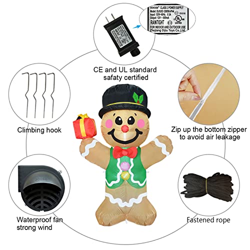 5 FT Christmas Inflatables Outdoor Gingerbread Man Cookie with LED Lights-xinru shop