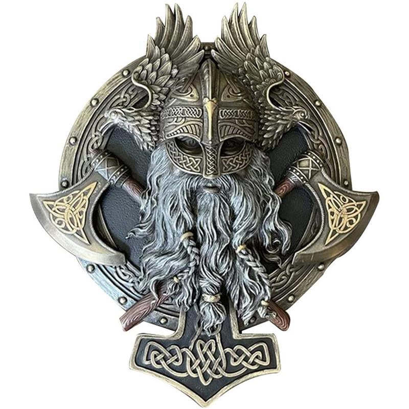 Norse Viking Berserker Warrior Wall Plaque Sculpture Home Art Decor Statue-xinru