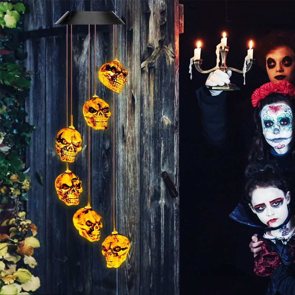 Solar Light Outdoor Skeleton Skull Wind Chime Halloween Decorations Lights-xinru