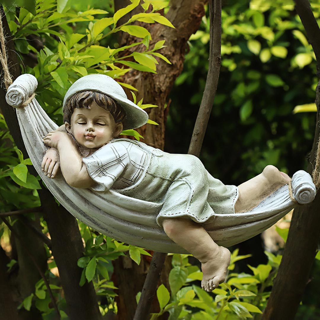 Resin Lying Boy Casual Girl Statue Garden Hang On Tree Decorative Pendant Decors-xinru