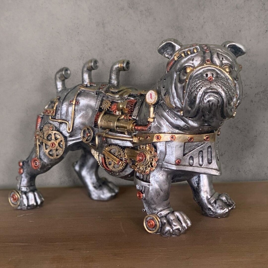 Steampunk Mechanical Dog Statue Bulldog Sculpture Resin Ornaments-xinru