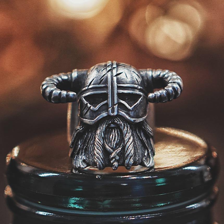 Vikings Nordic Style Horns Helmet Warrior Ring Men Vintage Heavy Stainless Steel-xinru