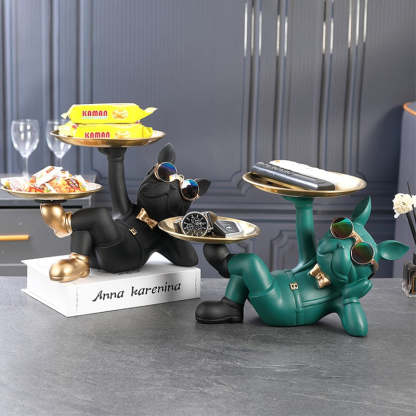 Resin Decorated Dog Butler Statue With Tray-xinru