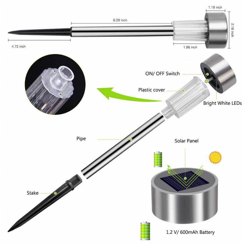 12 Packs Solar Glass Stainless Steel Waterproof Stake Lights For Outdoor Pathway Garden-xinru