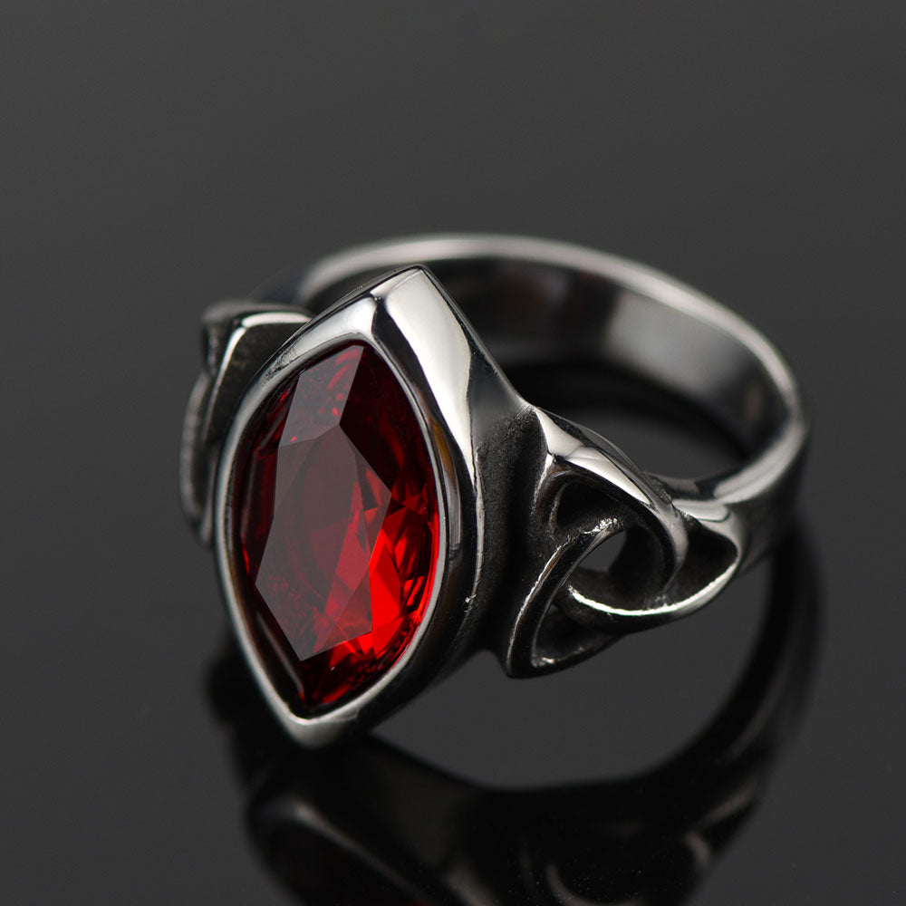 Stainless Steel Celtic Knot Ruby Crystal Ring For Men-xinru