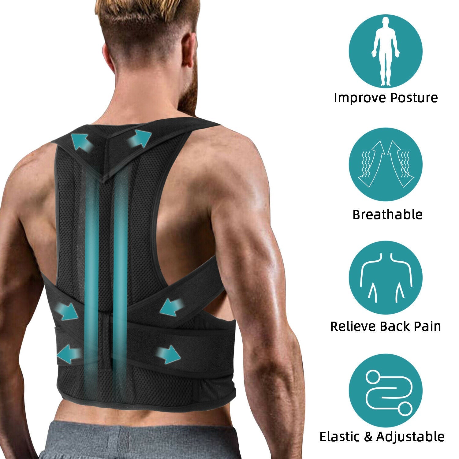 Men  Adjustable Back Posture Corrector Low Support Shoulder Brace-xinru