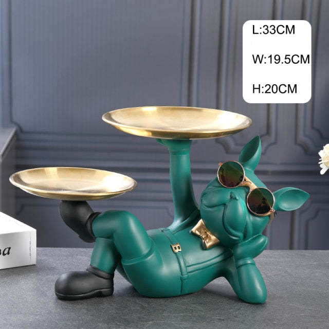 Resin Decorated Dog Butler Statue With Tray-xinru