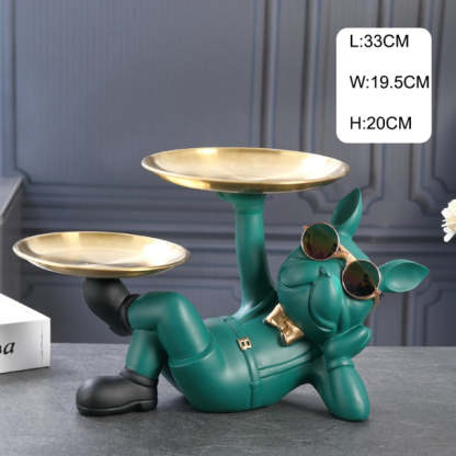 Resin Decorated Dog Butler Statue With Tray-xinru