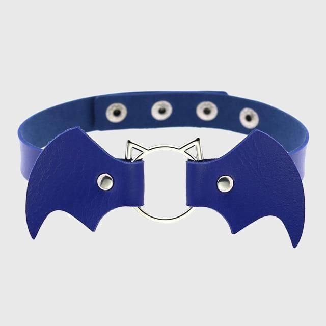 Women Heart Rivet Bat Wings Black Leather Choker Collar Necklace Party-xinru