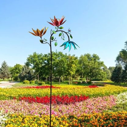 Wind Spinner With Three Spinning Flowers And Butterflies-xinru shop