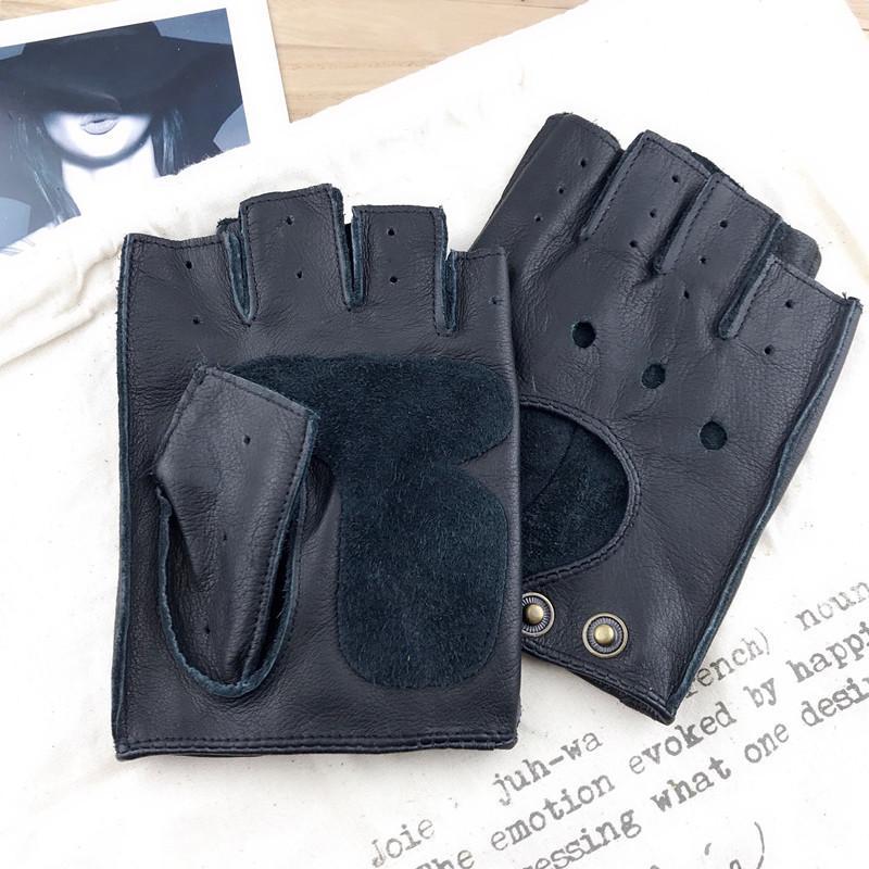 Retro Motorcycle Riding Cowhide Half-finger Gloves-xinru shop