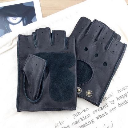Retro Motorcycle Riding Cowhide Half-finger Gloves-xinru shop