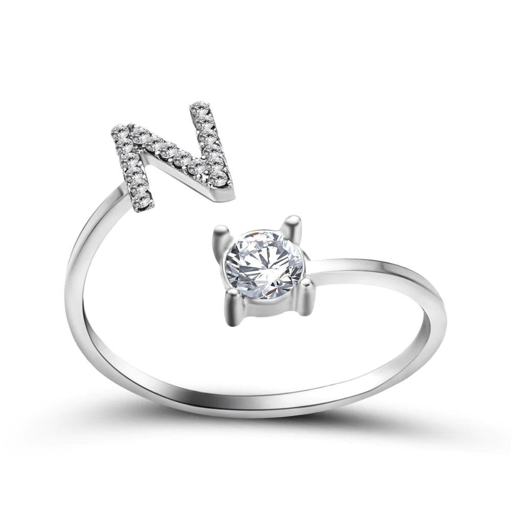 Adjustable A-Z Initial Letter With Rhinestone Personalized Ring-xinru