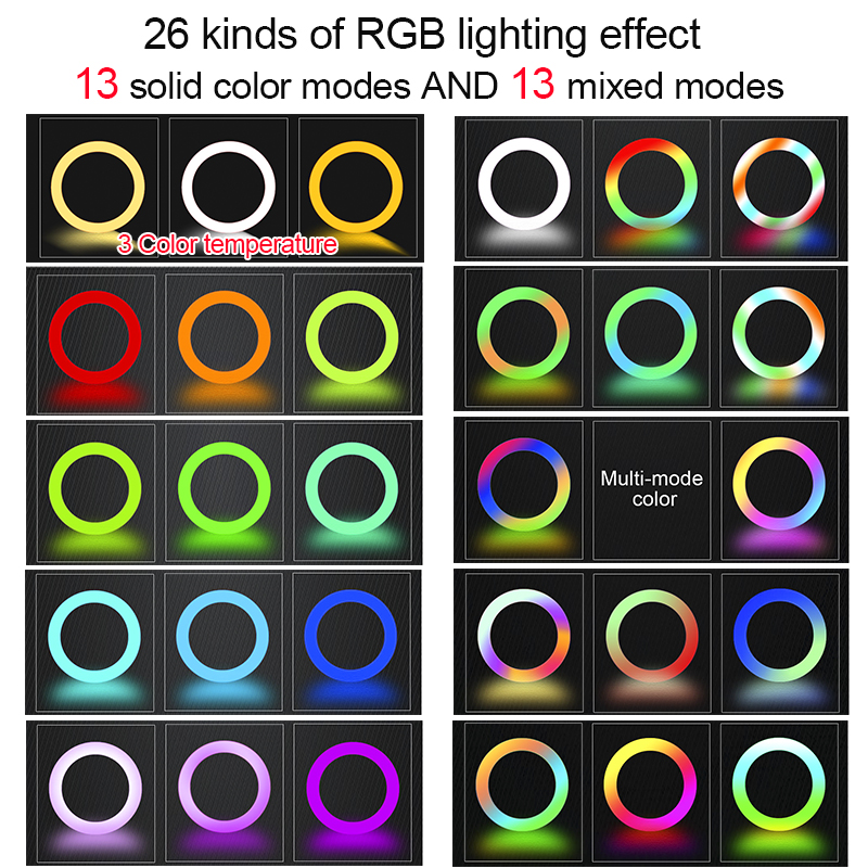 10閳?RGB Ring Light tripod LED Ring Light Selfie Ring Light with Stand RGB 26 Colors Video Light-xinru shop