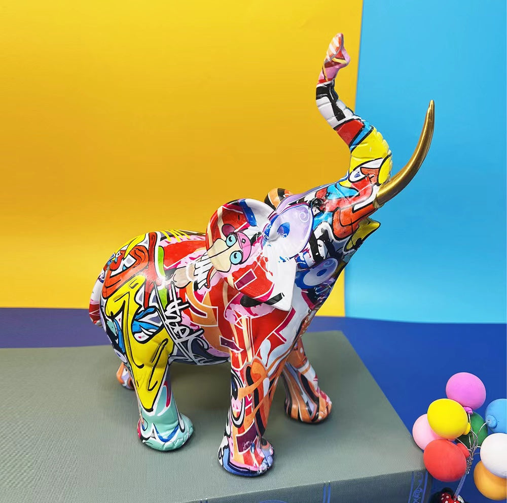 Colorful Elephant Resin Statue Modern Trend Ornament Living Room Office Ornament-xinru