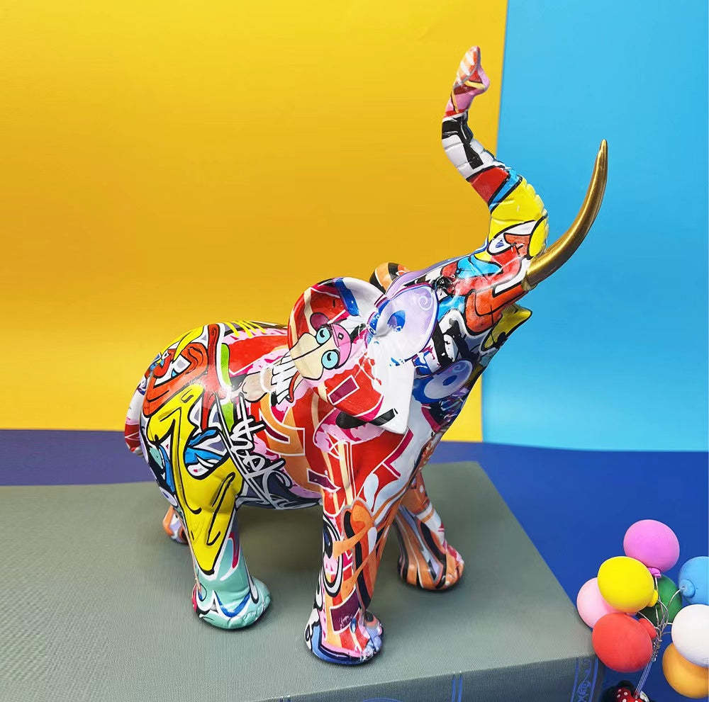 Colorful Elephant Resin Statue Modern Trend Ornament Living Room Office Ornament-xinru