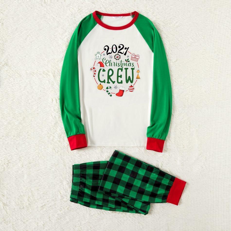 Plus Size Plus Size Christmas Green Plaid Custom 2021 Print Family Matching Raglan Long-sleeve Pajamas Sets-xinru shop