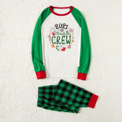 Plus Size Plus Size Christmas Green Plaid Custom 2021 Print Family Matching Raglan Long-sleeve Pajamas Sets-xinru shop