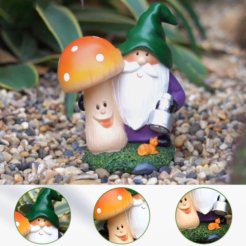 Garden Gnome Statue Holding Mushroom Statue Built-In Solar Lamp-xinru