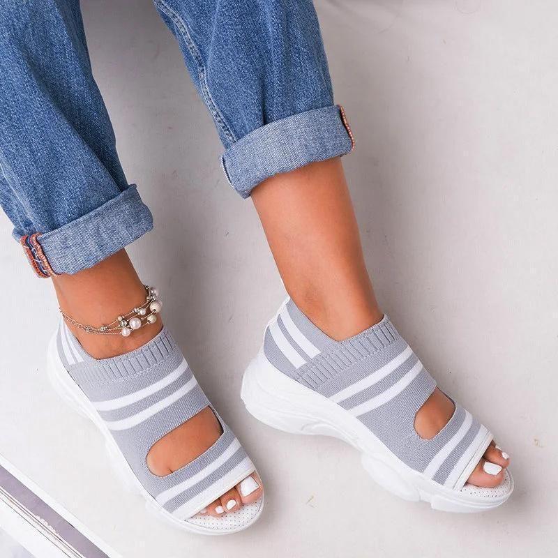 Casual Women Breathable Wedge Comfy Slip-On Open Toe Sandals Low Heel-xinru