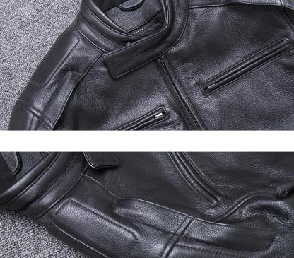 Classic Cowhide Leather Motorcycle Biker Jacket for Men-xinru shop