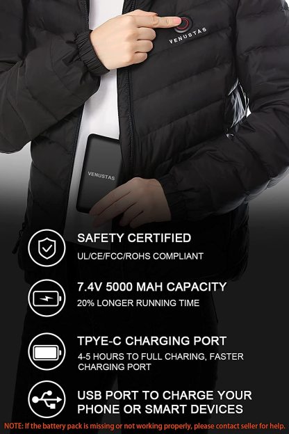 Men's Down Heated Jacket with Battery Pack 7.4V and Detachable Hood-xinru shop