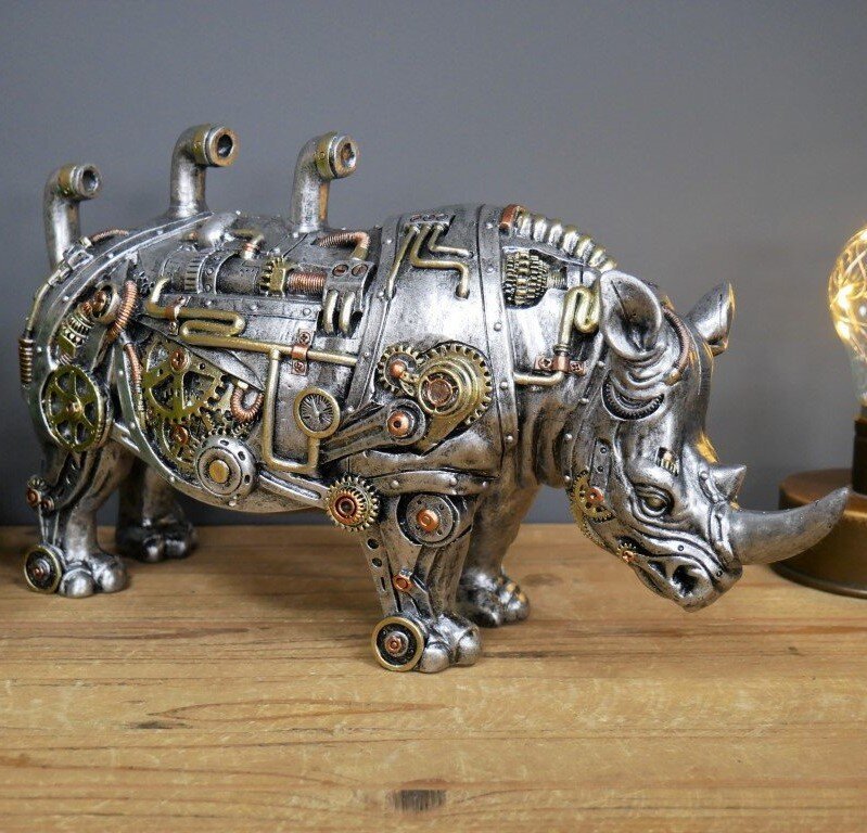 Resin Gothic Steampunk Rhino Sculpture Ornament-xinru