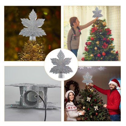 Leaf-shaped Christmas Tree Topper With LED Snowflake Projection-xinru shop