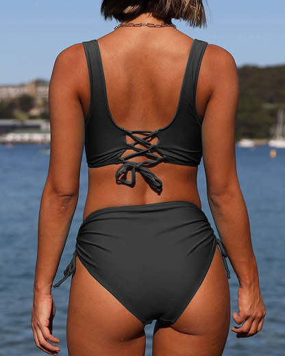Women's Solid Color Cross Straps Bikinis-xinru