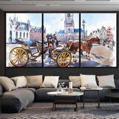 Watercolor Carriage Scenery Historical Town Tourist-xinru shop