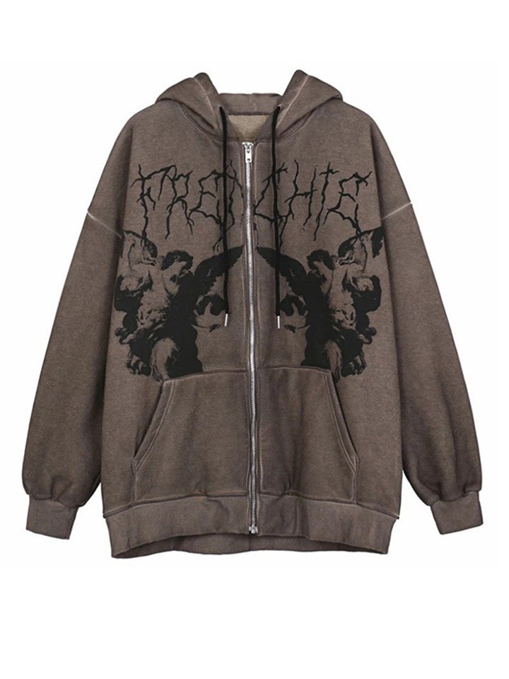 Women Stylish Loose Grunge Jacket Hoodie Pastel Goth Clothing-xinru