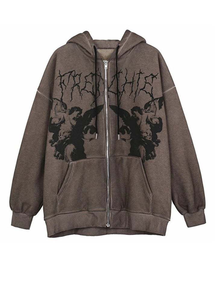 Women Stylish Loose Grunge Jacket Hoodie Pastel Goth Clothing-xinru