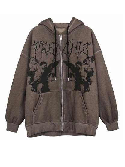 Women Stylish Loose Grunge Jacket Hoodie Pastel Goth Clothing-xinru